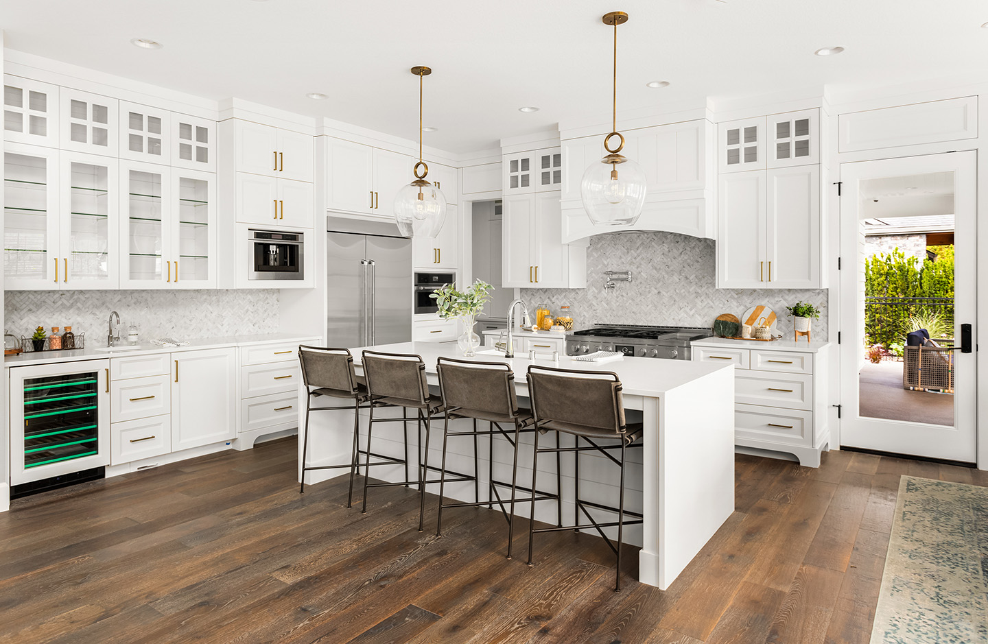 Bright kitchen with professionally installed wood flooring